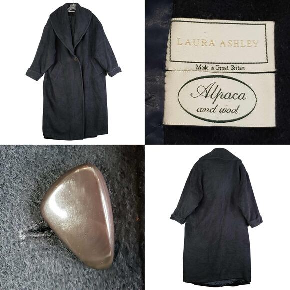 Laura Ashley Long Wool /Alpaca Coat Black Shawl Collar Size...